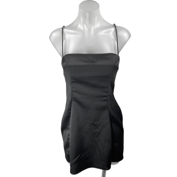 Guizio Black Silk Satin Sleeveless Cami Camisole Tank Mini Bodycon Dress Size S - Picture 1 of 5